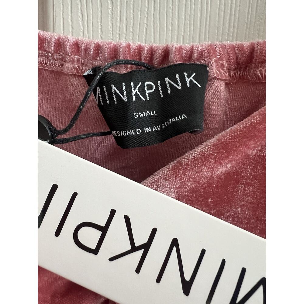 MINKPINK Ruched Pink Velvet Stretch Puff Sleeve Top Blouse - Picture 9 of 13